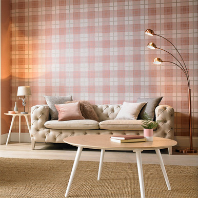 Tartan Pink Behang