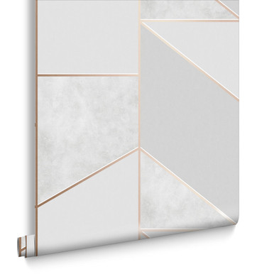 Colour Block Geo Grey & Rose Gold Wallpaper