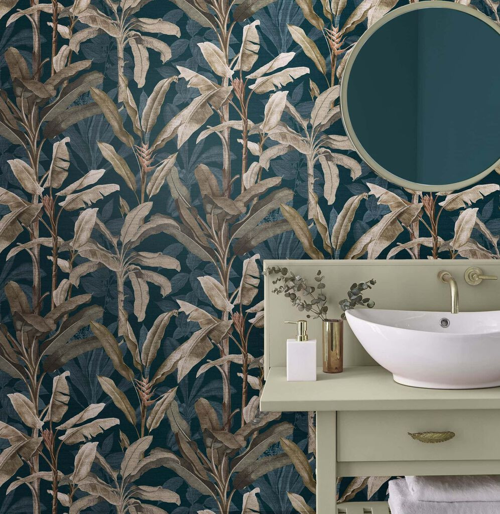 Forage Teal Wallpaper  Cheap Wallpaper - B&M