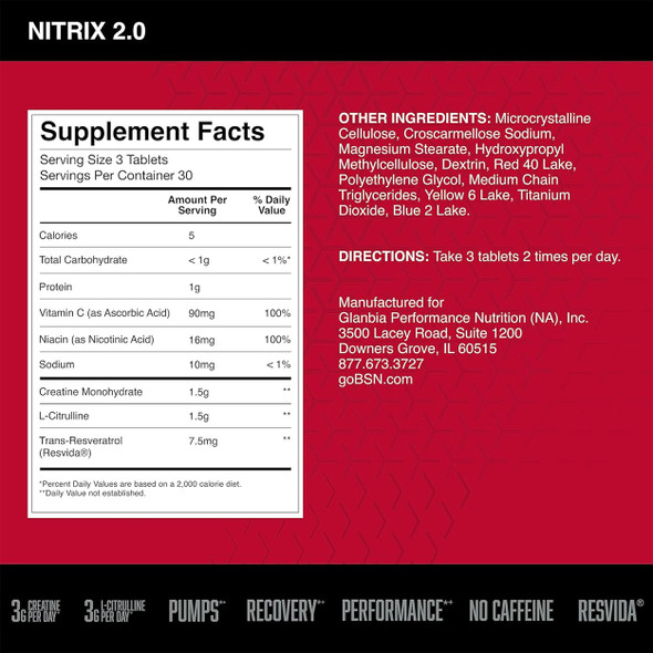 BSN Nitrix 2.0 - Supplement Facts