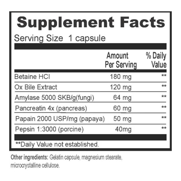 Beverly Multiple Enzyme Complex - Supplement Facts