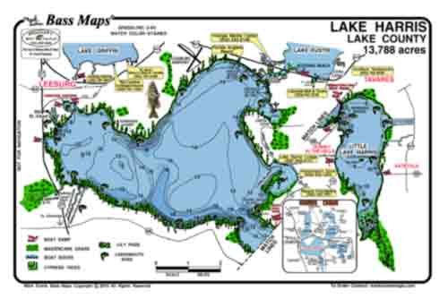 Bass Maps (Florida) Harris Chain (4 Maps) (With Yale and Weir