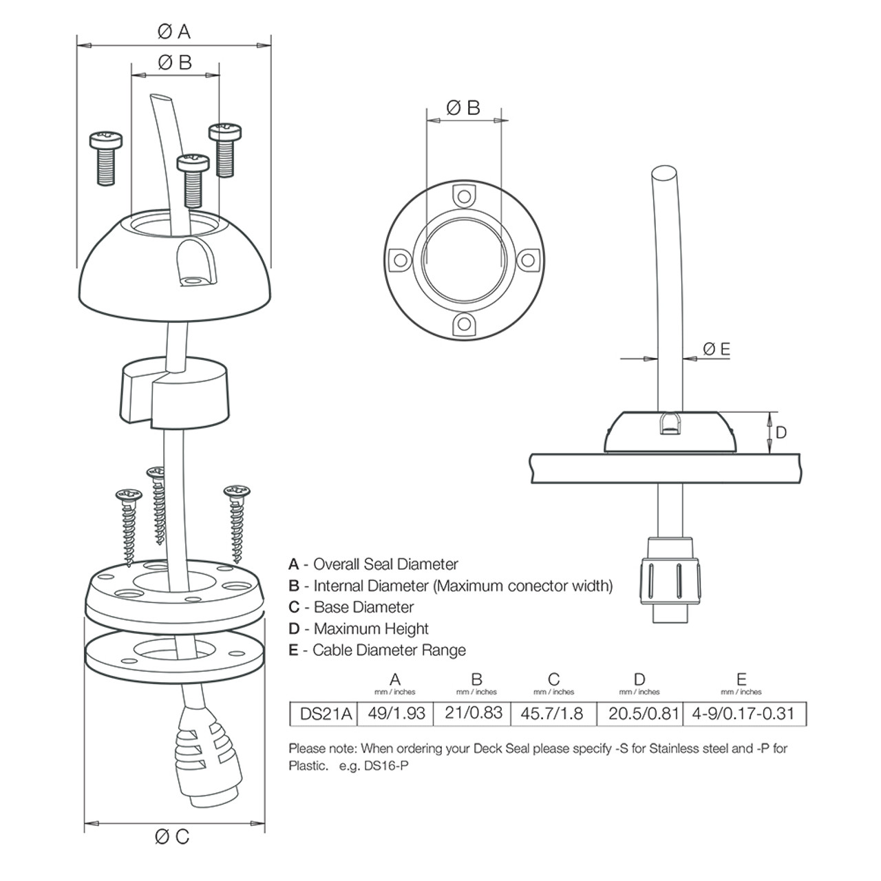 Scanstrut Small Deck Seal Connector - .83" Cable - .35" [DS21A-P]