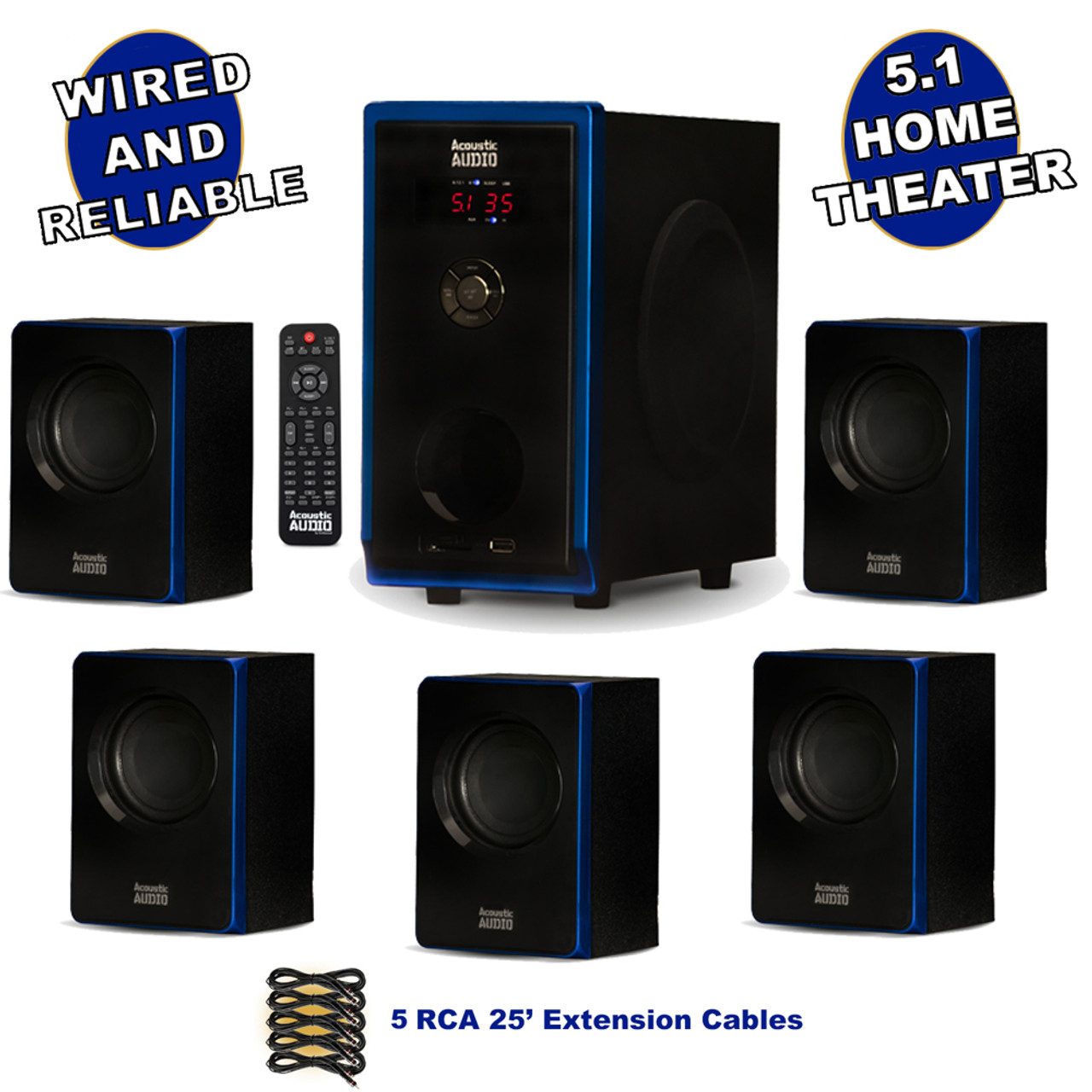 AA5102 Bluetooth 5.1 Speaker System with 5 Extension Cables Home