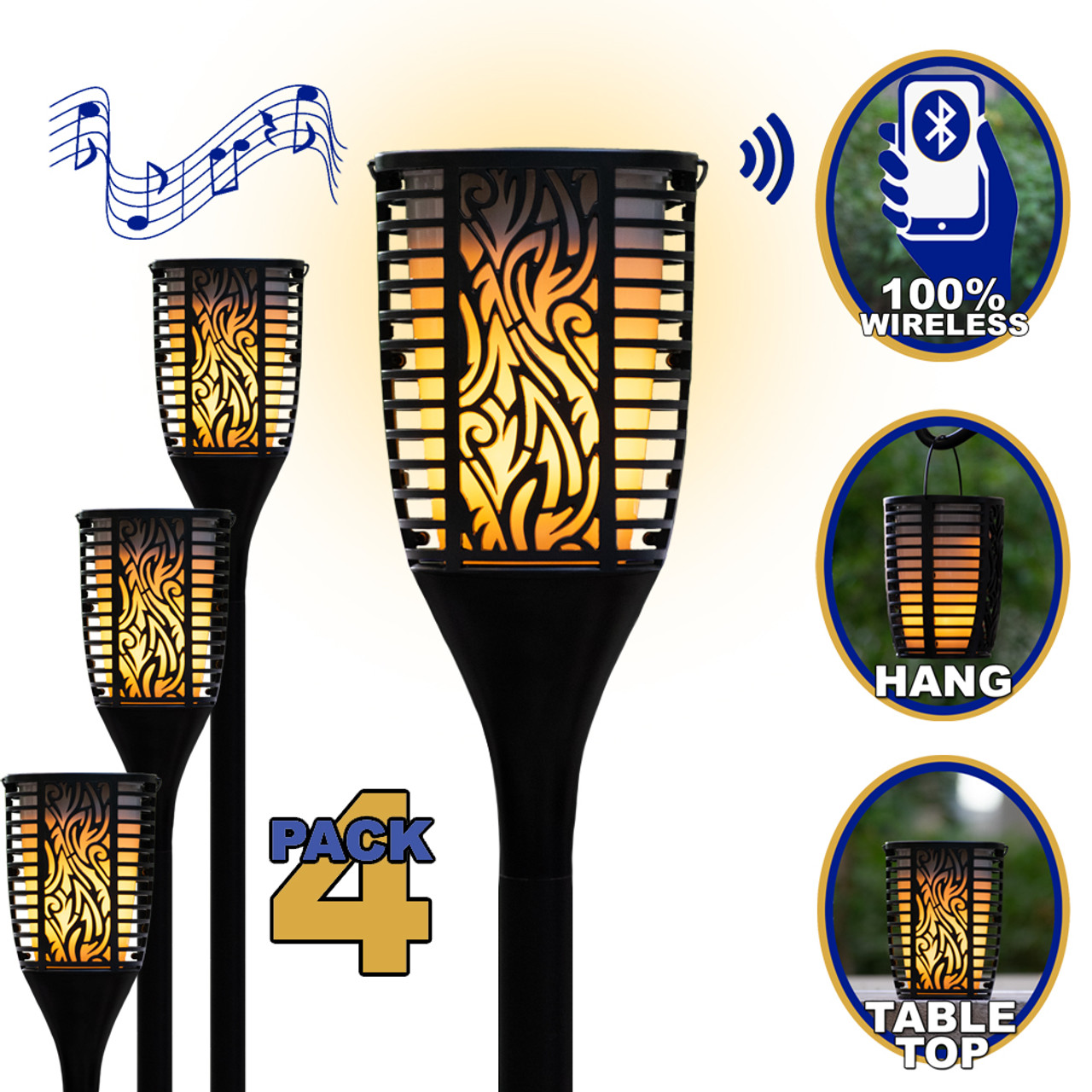 led tiki torch with bluetooth speakers