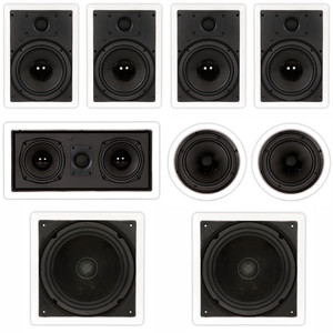 HD725 Flush Mount 7.2 Speaker System In Wall Ceiling and Subs Set