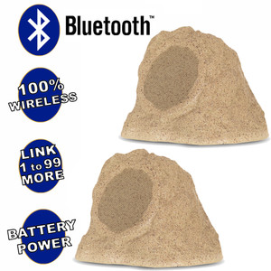 B62S Fully Wireless 200 Watt Rechargeable Battery Bluetooth 6.5" Rock Speaker Pair Sandstone