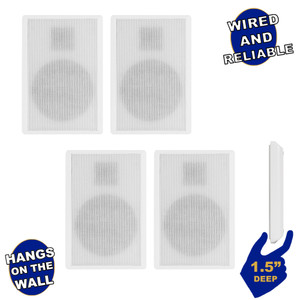 SLM1W Mountable On Wall Slim Speakers Home Theater Wired 2 Pair Pack