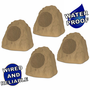 4R8S Outdoor Sandstone 8" Rock 4 Speaker Set for Deck Pool Spa Yard Garden
