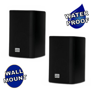 AA351B Indoor Outdoor Speakers 2-Way Mountable Black Bookshelf Pair