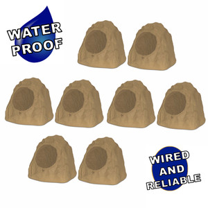 8R8S Outdoor Sandstone 8" Rock 8 Speaker Set for Deck Pool Spa Yard Garden