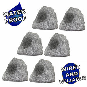 6R4G Outdoor Granite Rock 6 Speaker Set for Deck Pool Spa Patio Garden