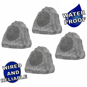 4R6G Outdoor Granite 6.5" Rock 4 Speaker Set for Deck Pool Spa Yard Garden