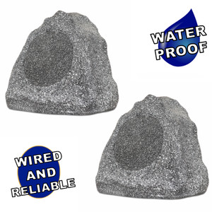 2R6G Outdoor Granite 6.5" Rock 2 Speaker Set for Deck Pool Spa Yard Garden
