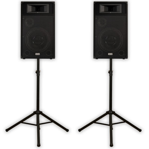 BR12 Passive 12" Speaker Pair and Stands 3-Way DJ PA Karaoke Speakers