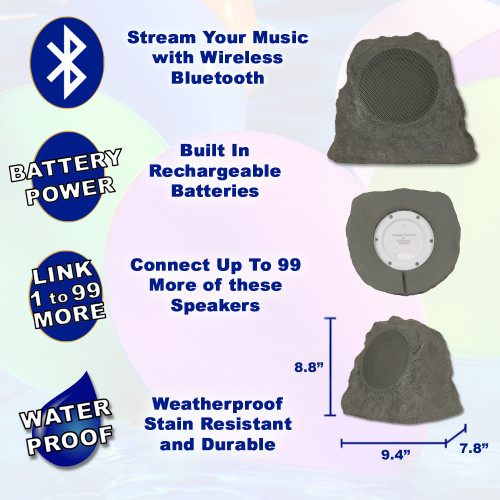 B43GR Fully Wireless 120 Watt Rechargeable Battery Bluetooth Rock