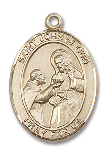 St. John of God Medal - 14kt Gold Oval Pendant (3 Sizes)