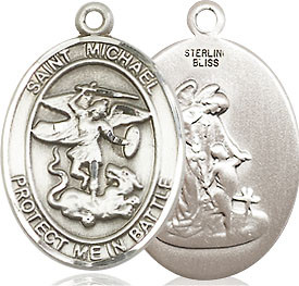 St. Michael & Guardian Angel Medal - Sterling Silver Oval Pendant (2 Sizes)