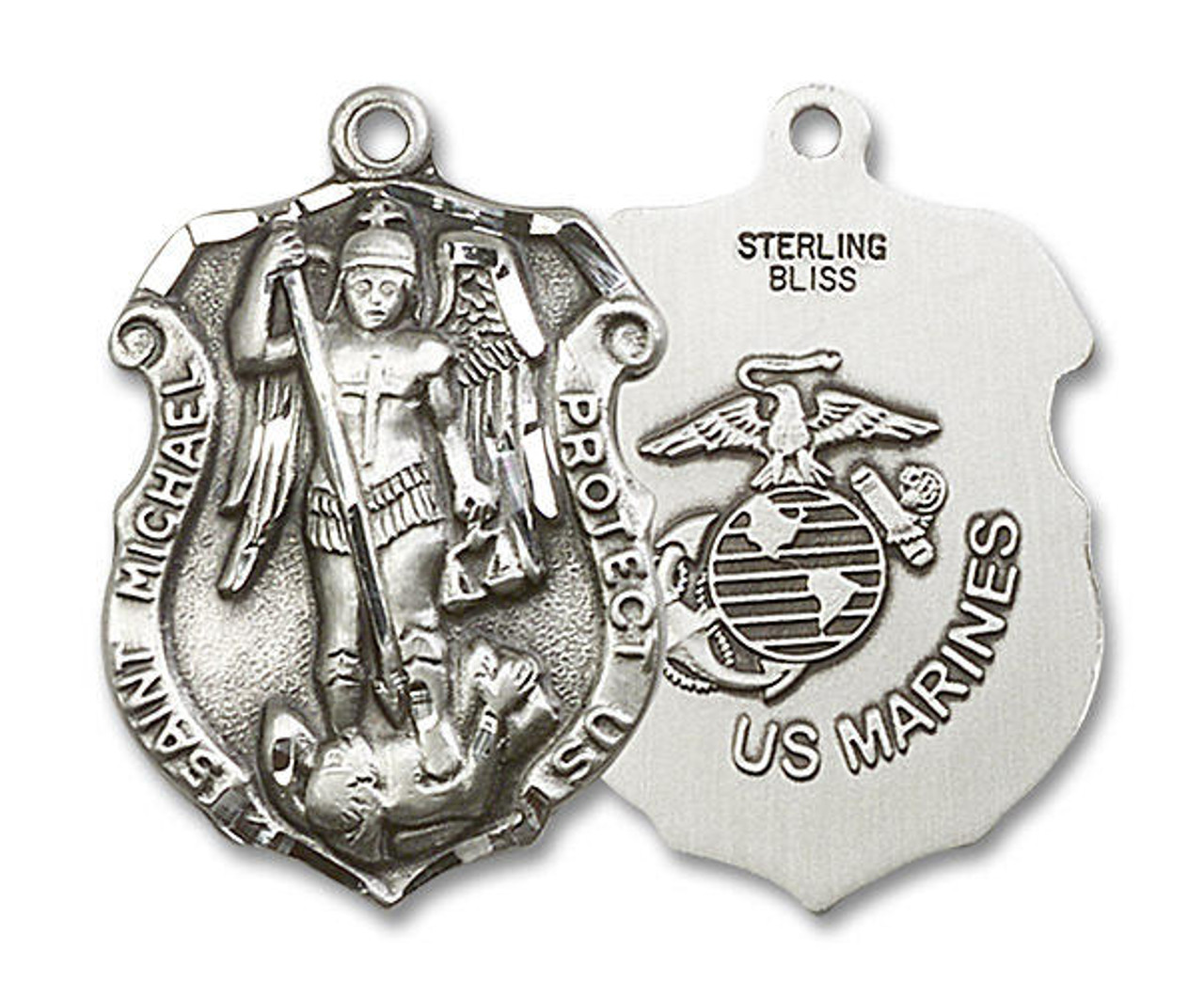 Large St. Michael Marines Shield Medal - Sterling Silver 1 1/4