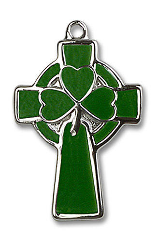 Green Shamrock Celtic Cross Pendant 