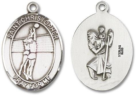 St. Christopher Volleyball Medal - Sterling Silver Oval Pendant (3 Sizes)