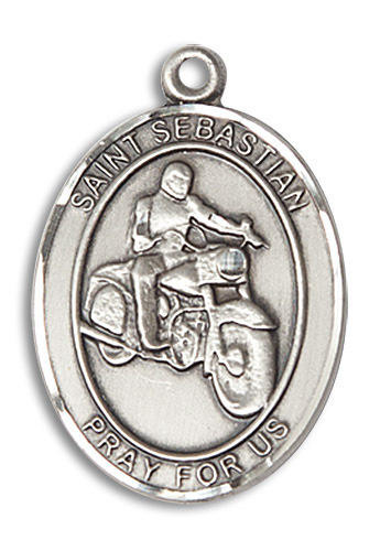 St. Sebastian Motorcycle Medal - Sterling Silver Oval Pendant (3 Sizes)