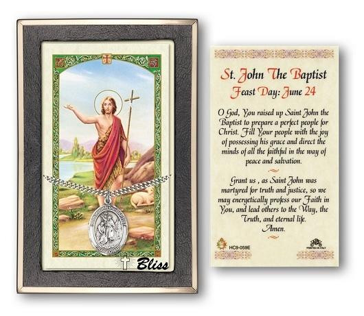 St. John The Baptist Medal With Prayer Card - Sterling Silver 1" x 3/4 ...