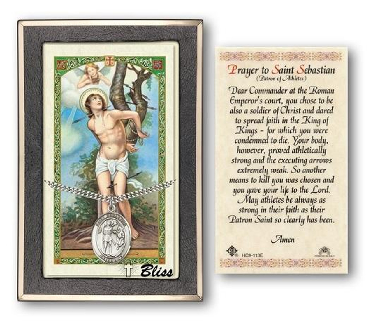 St. Sebastian Medal With Prayer Card - Sterling Silver 1