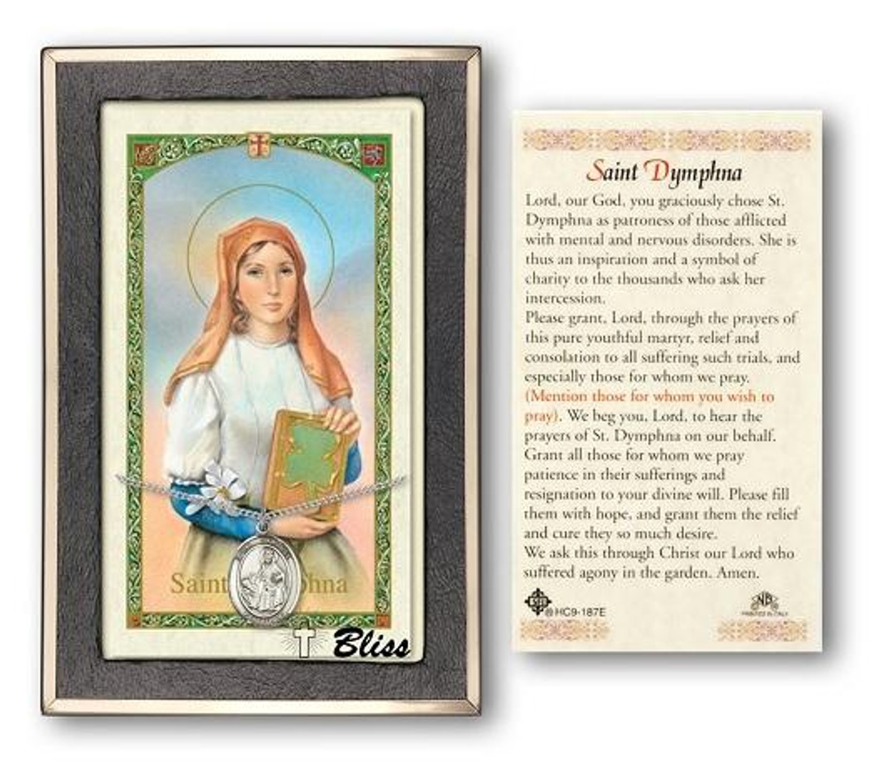 St. Dymphna Medal With Prayer Card - Sterling Silver 3/4