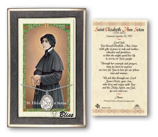 St. Elizabeth Ann Seton Medal With Prayer Card - Sterling Silver 3/4" x ...