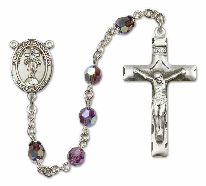 Our Lady of All Nations Sterling Silver Rosary - 16 Color  Our Lady of All Nations Sterling Silver Medal main image 0