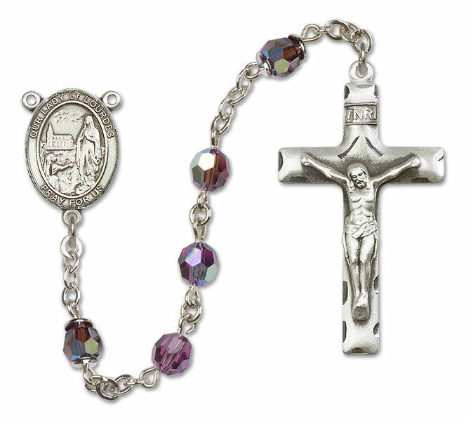 Our Lady of Lourdes Sterling Silver Rosary - 16 Color Options (8288/0644)