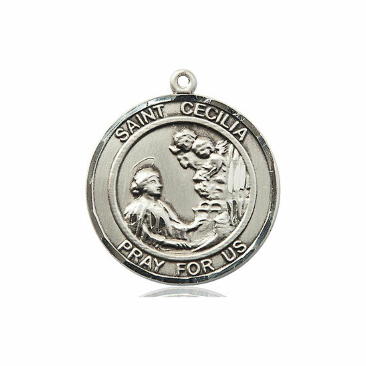 St. Cecilia Medal - Sterling Silver Round Pendant (2 Sizes)