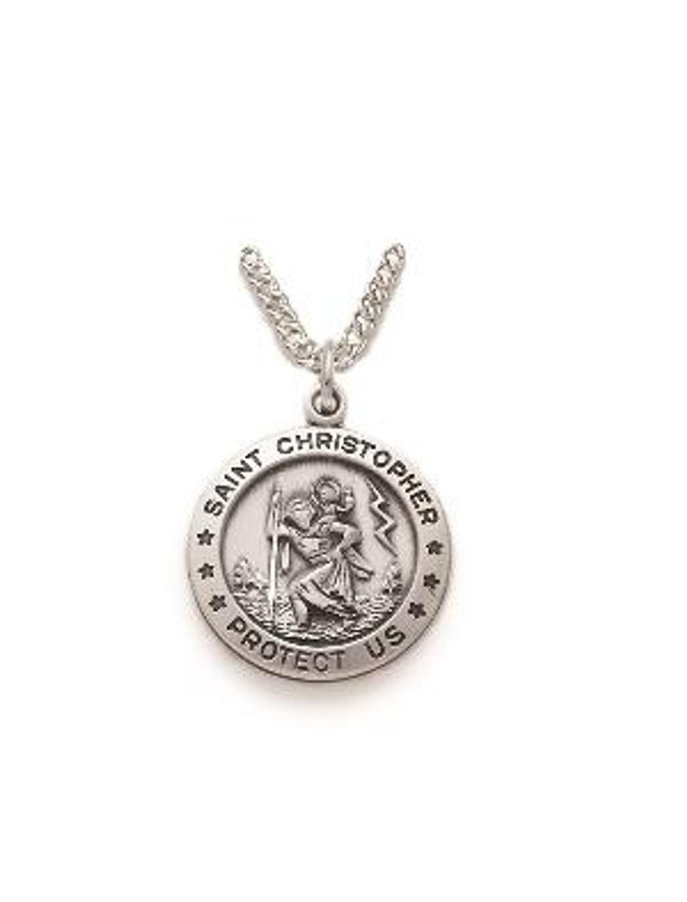 US Jewels Men's Round 925 Sterling Silver 33mm St Saint Christopher Medal  Pendant 2.9mm Marine Cable Chain Necklace, 18in | Amazon.com