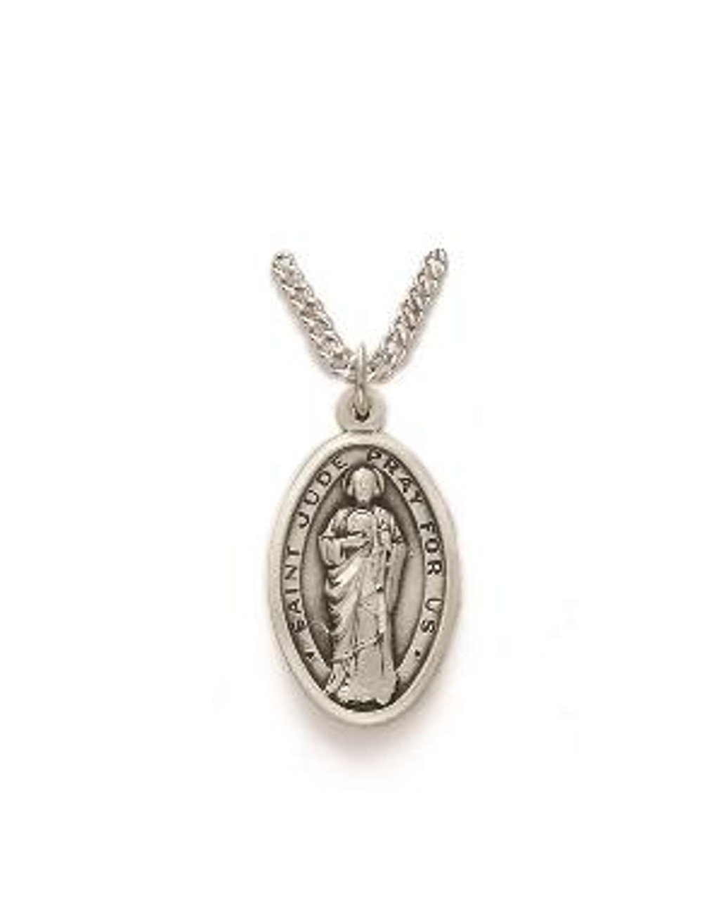 Solid Yellow Gold Saint Jude Pray For Us Diamond Oval Frame Pendant Necklace