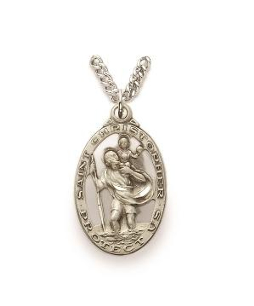 pierced st christopher necklace sterling silver pendant on 24 stainless chain sm0516sh sm0516sh 14939.1634362700