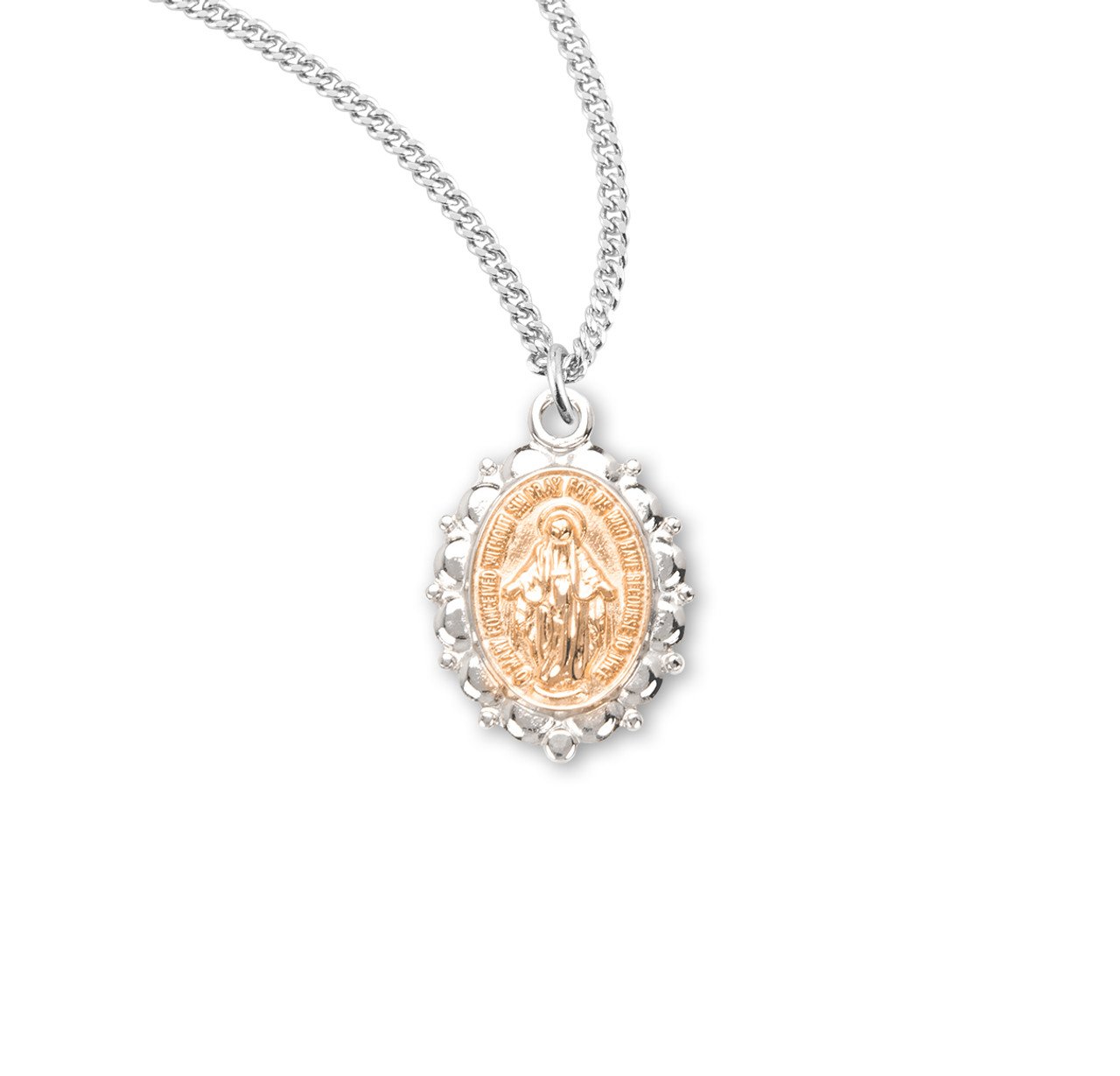 Two-Tone Miraculous Medal Necklace - Sterling Silver Medal On 18