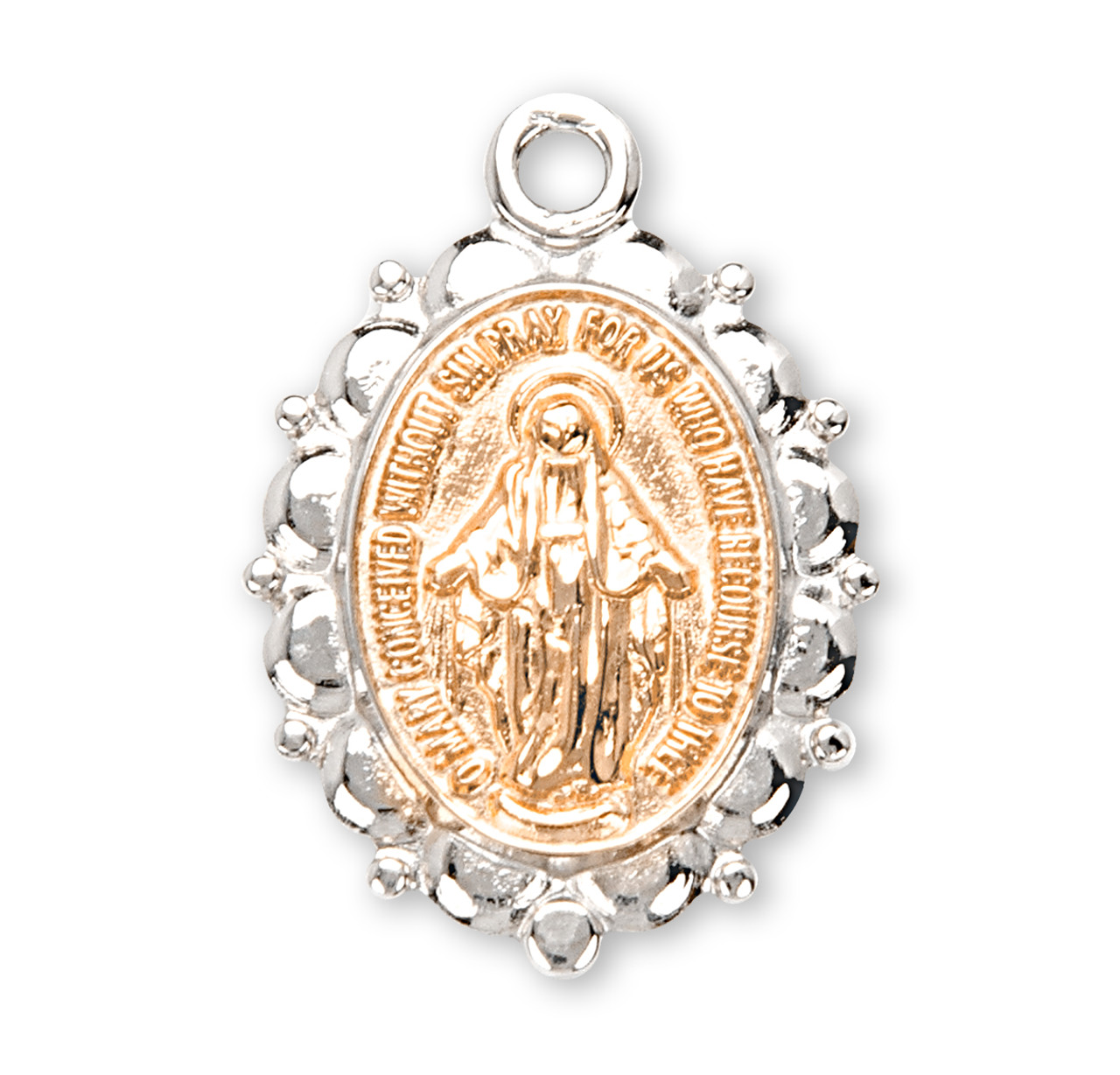 Two-Tone Miraculous Medal Necklace - Sterling Silver Medal On 18