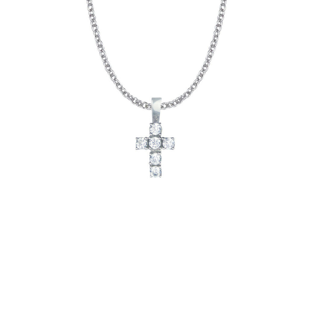 Small Cubic Zirconium Stones Cross Necklace - Sterling Silver