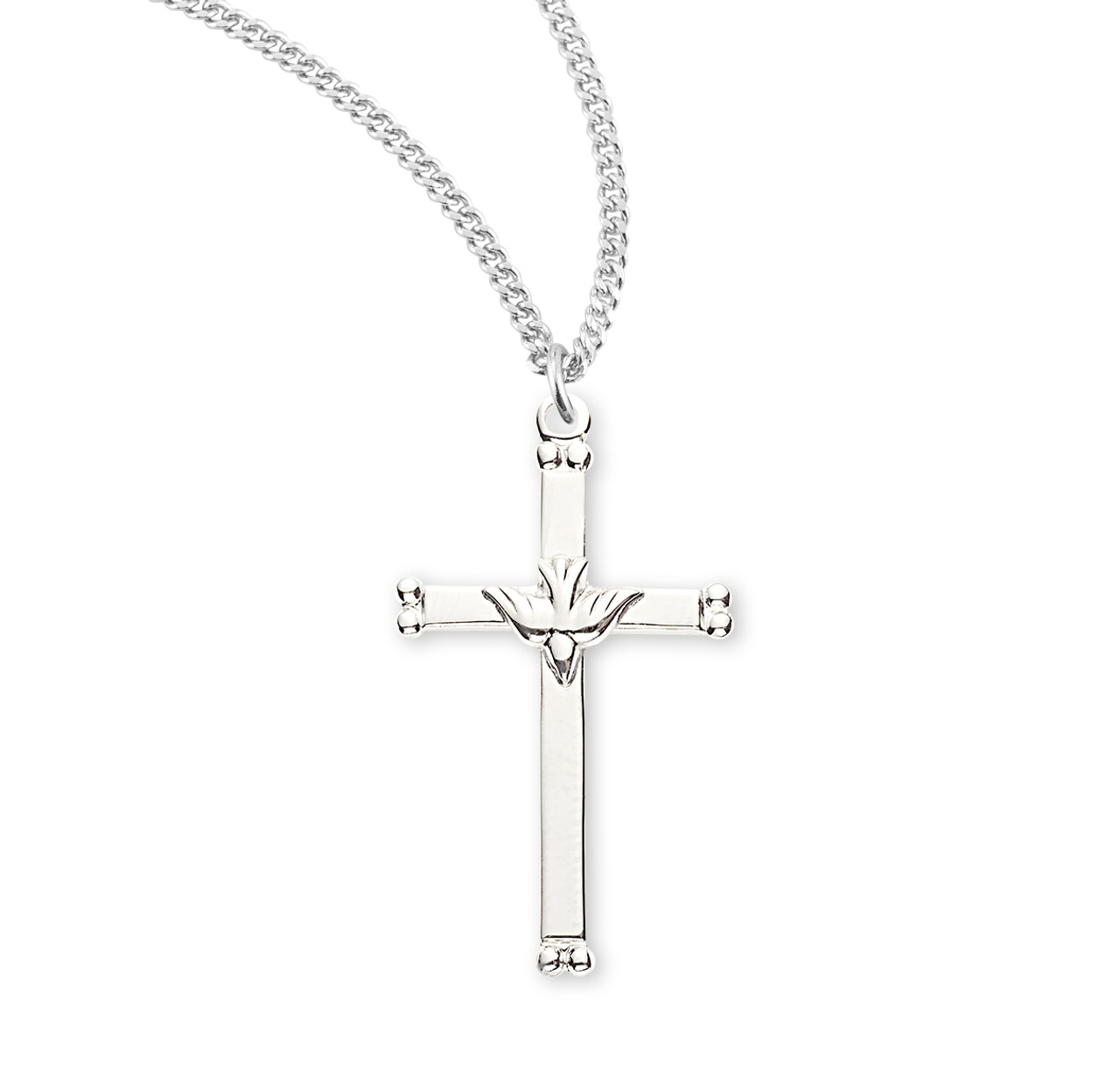 Holy Spirit Dove Cross Necklace - Sterling Silver Pendant (1.1