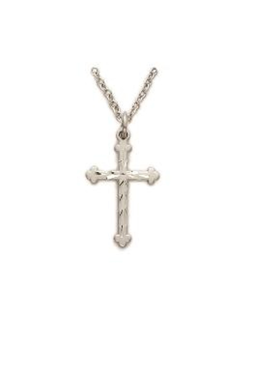 budded engraved cross necklace sterling silver pendant on 18 stainless steel chain sx8061sh