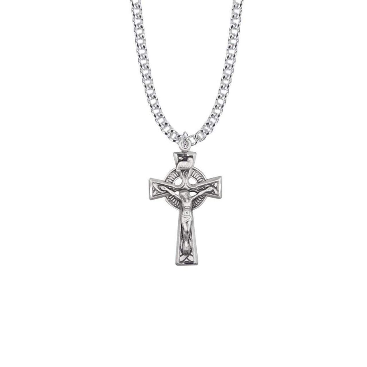 Men's Sterling Silver Celtic Crucifix Necklace SX0890