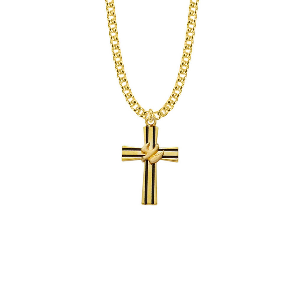 Cross with Peace Dove Olive Wood Necklace - The Jerusalem Gift Shop