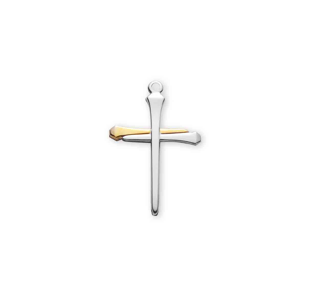 Men's Stainless Steel Nail Cross Pendant Necklace with 24 Inch Chain Polished Black Gold Silver