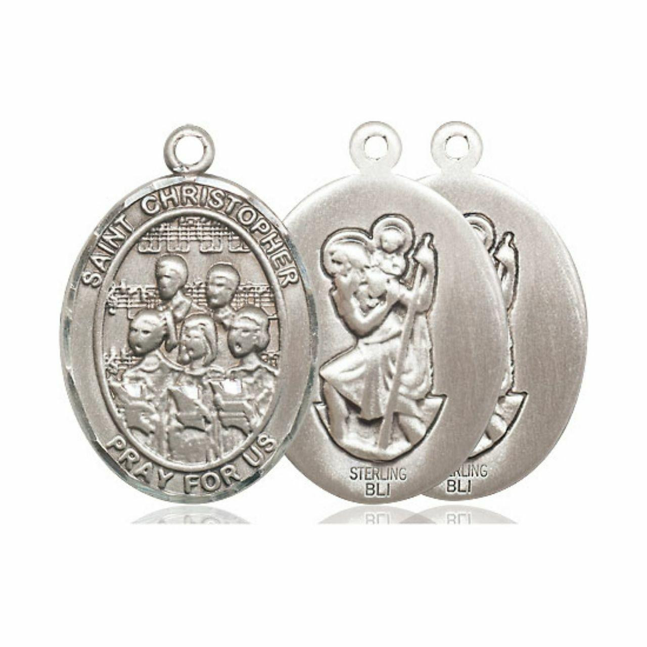 St. Christopher Choir Medal - Sterling Silver Oval Pendant (3 Sizes)