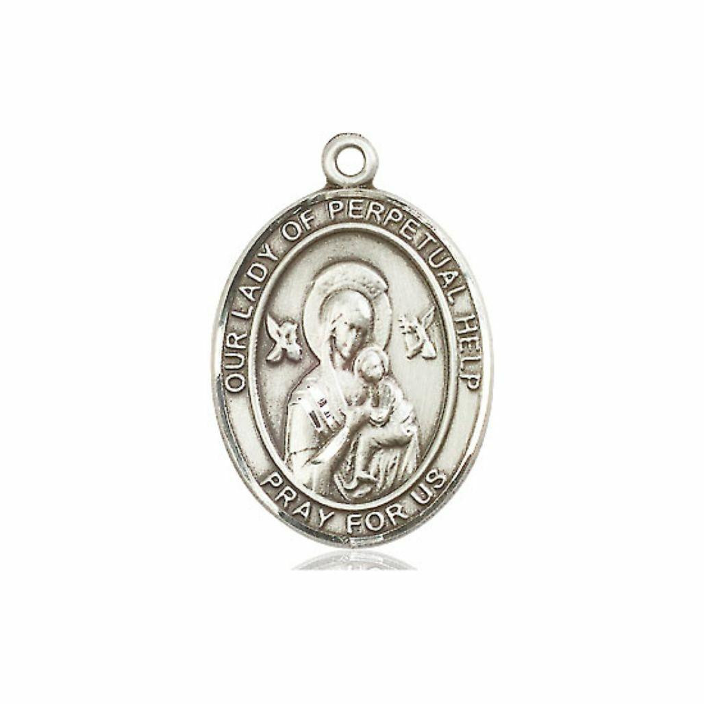 Our Lady of Perpetual Help Medal - Sterling Silver Oval Pendant (3 Sizes)