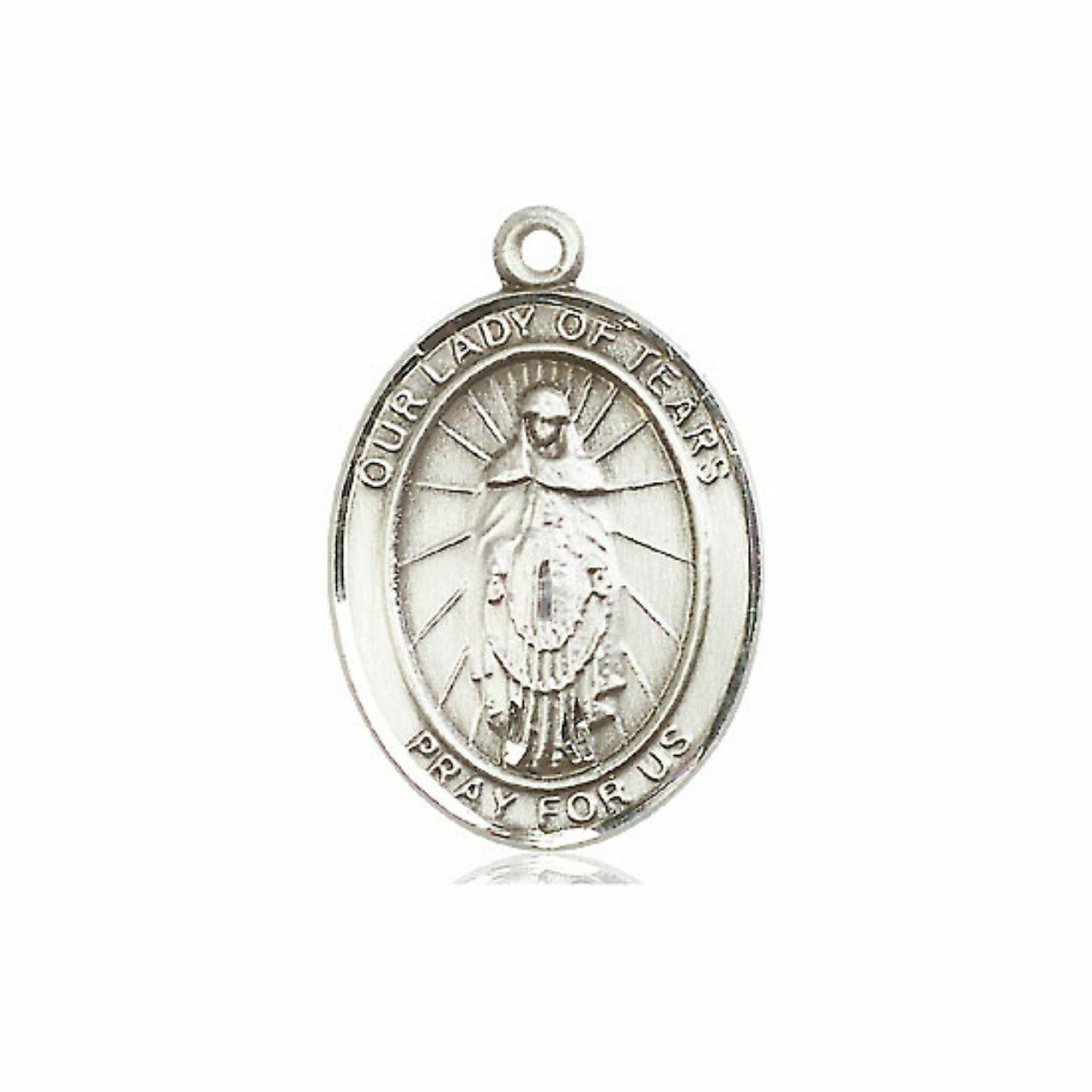 Our Lady of Tears Medal - Sterling Silver Oval Pendant (3 Sizes)