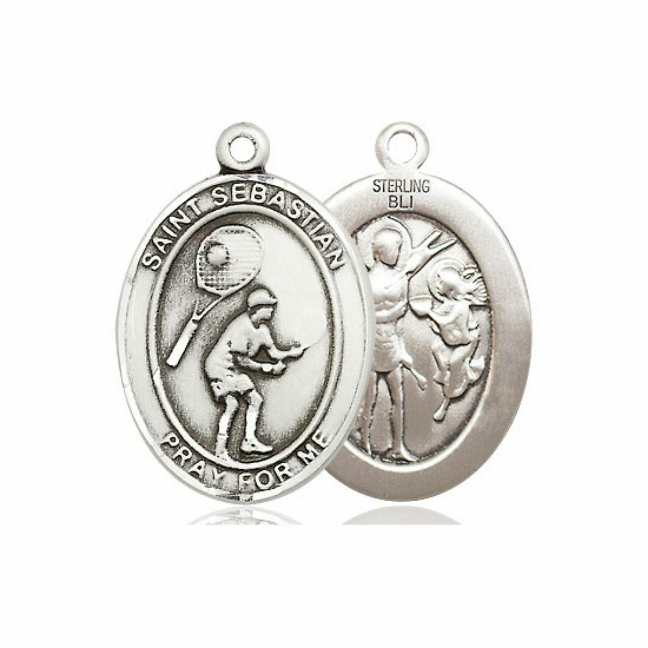 St. Sebastian Tennis Medal - Sterling Silver Oval Pendant (2 Sizes)