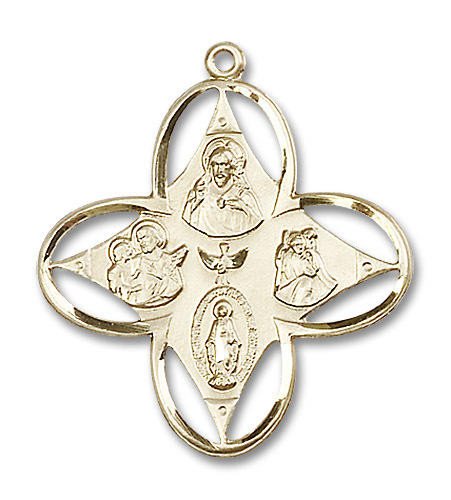 Cut Out 4-Way Medal - 14kt Gold 1 1/4" x 1 1/8" Pendant (0039)