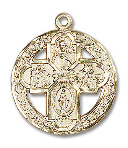 Framed 4-Way Medal - 14kt Gold 1 1/8" x 1" Round Pendant (0043C)